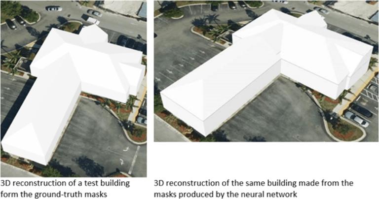 Buildings reconstructed in 3D using aerial LiDAR images